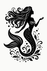 Mermaid Silhouette with Floral Elements Design