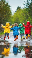 Happy children play in a sunny park with their family