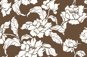 Seamless flower pattern. Line floral pattern. Textile print pattern