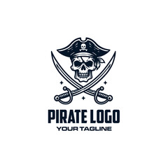 Pirate Logo Vector – Skull and Crossbones Emblem in Vintage Adventure Style


