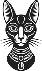Stylized bastet cat head, egyptian deity, feline symbol, vintage engraved illustration for art, tattoos, and logo design