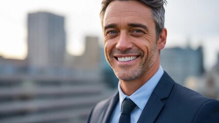 Professional businessman confidently smiling outdoors