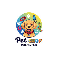 Pet Shop Emblem icon logo flat vector design
