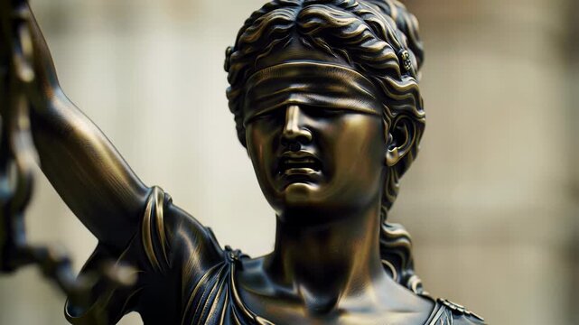 Statue of Themis, goddess of justice, reacts with horror to the light illuminating her form