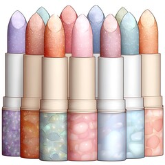 Deluxe Pastel Lipstick Collection with Glitter Base Vector for Cosmetic Packaging & Social Media
