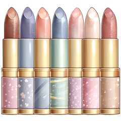 Pastel Shimmery Lipstick Collection Vector Illustration with Iridescent Finish for Beauty Branding
