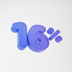 Transparent purple sixteen percent or 16 % isolated over white background. 3D rendering.