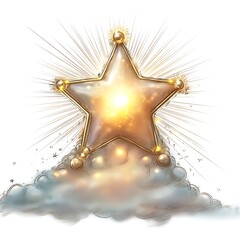 Festive Glittering Gold Starburst Illustration with Light Rays & Sparkle Effects

