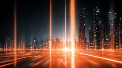Futuristic city skyline with vibrant digital effects - Powered by Adobe