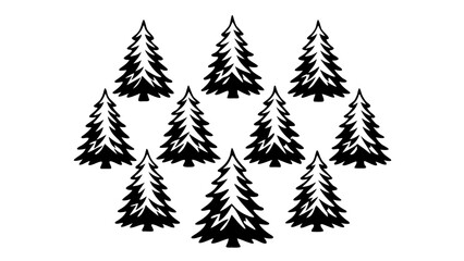 Obraz premium A collection of ten stylized christmas trees arranged in a semi circular pattern on a white background