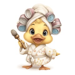 Cute Kawaii Chick Character with Hair Rollers & Makeup Brush for Beauty & Kids Designs
