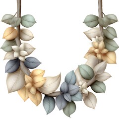 Neutral Tone Pastel Garland Leaf Wreath Clipart for Wall and Wedding Decor
