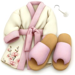 Cozy Plush Spa Bathrobe with Hood and Matching Slippers Set for Home and Hotel
