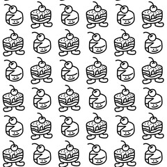 Colorful and engaging patterns showcase delightful cakes and cupcakes with cherries. Perfect for party decor or thematic design projects.