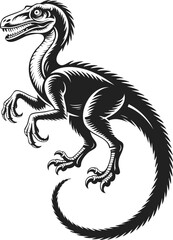 Velociraptor, fierce dinosaur illustration, prehistoric predator, detailed engraving of a velociraptor with sharp claws