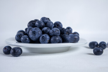 Blueberries in a white plate on a light background