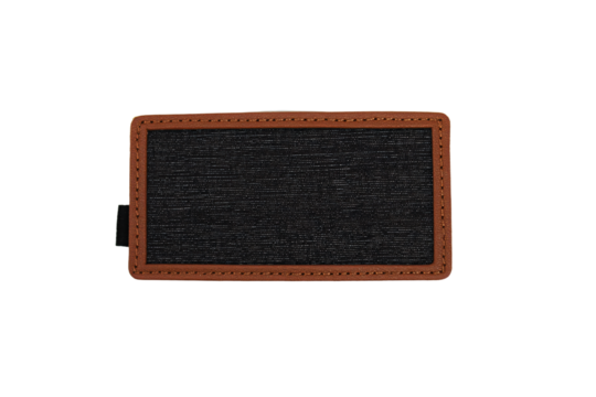 a wallet with a black and brown leather cover