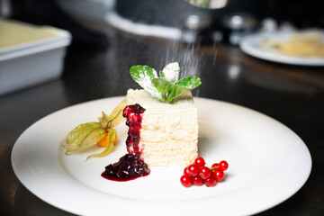  tiramisu dessert with berries and mint – front view