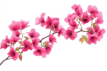 Fototapeta premium Vibrant pink bougainvillea flowers on a vine, isolated against a transparent backdrop