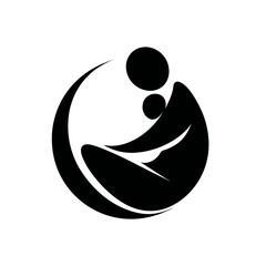 Minimalist mother and child icon inside a circle, abstract maternal symbol
