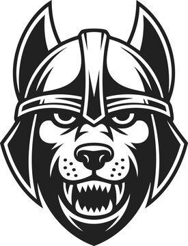 Vintage engraved illustration of a cynocephalus dog in a warrior helmet, fierce expression, perfect for logo and tattoo design