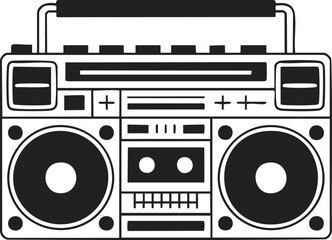 Fototapeta premium Vintage engraved style boombox, retro audio player, music machine, cassette deck, old-school sound system, decorative art