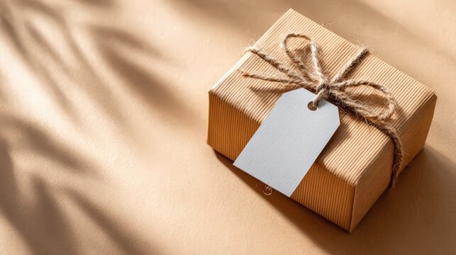Brown Kraft Gift Box With String and Blank Tag