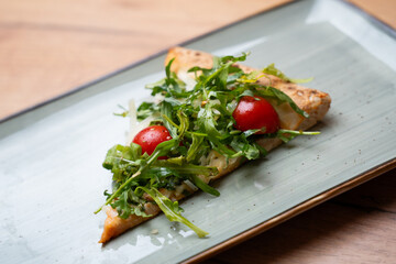 Arugula Cherry Tomato Pizza Slice – Front View