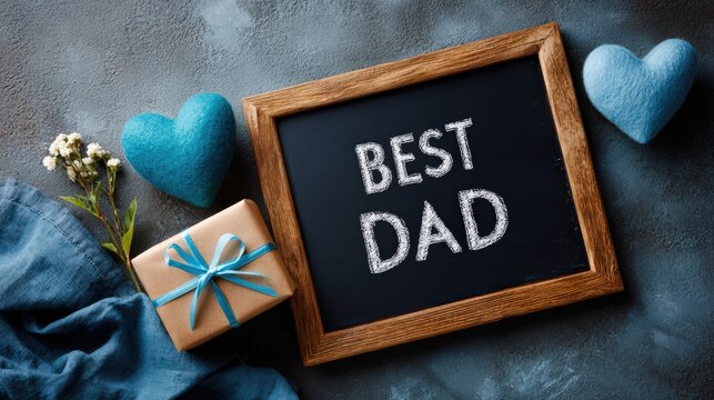 Best Dad Message With Gift And Hearts On Table - Powered by Adobe