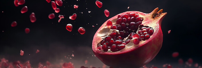 Halved Pomegranate with Juicy Seeds: Bright and Vibrant Interior