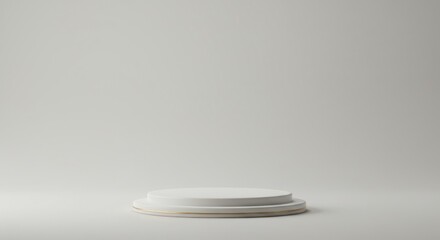 A minimalist, two-tiered white platform or podium against a neutral, light background.