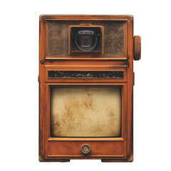 Vintage Box Camera with Worn Lens and Viewfinder on White Background  . Transparent PNG. Antique Photography Equipment for Retro Technology Themes