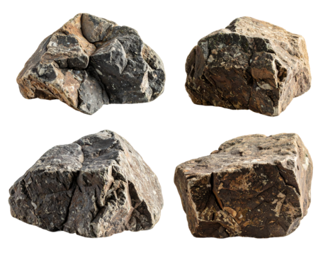 Four Samples of Igneous Rock: Close-up Textures & Variations PNG, Transparent Background.