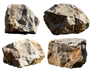 Four Rough, Textured Rocks: Ideal for Landscaping or Design Projects PNG, Transparent Background.