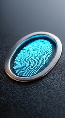 A close-up of a thumbprint scan on a futuristic security lock. Represents the future of personal identification and secure access control.