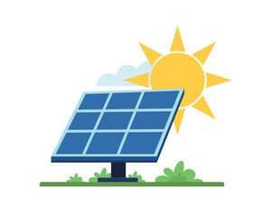 Solar panel power plant. Renewable energy system for sustainable power generation. Flat vector illustration of solar panels. Isolated on white background