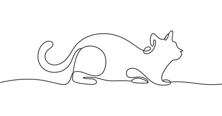 Elegant Feline Silhouette Continuous Line Art Drawing A Sleek Cat Illustration in a Single Stroke Style, Perfect for Modern Decor and Minimalist Design Projects, Isolated on White