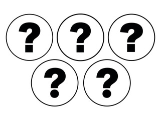Green question mark symbol, Simple graphic design featuring three question mark icons, each in a different color (black, green, and orange) circle. Question mark icons, each in a different color.