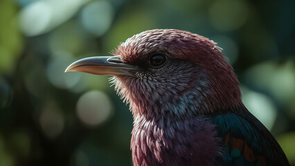 Obraz premium Highly Detailed Photorealistic Cinematic Close-up of a Lilac-breasted Roller with Vibrant Plumage and Distinctive Beak - Majestic African Bird Portrait.