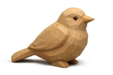 Wooden bird figurine, handcrafted, rustic, decorative art