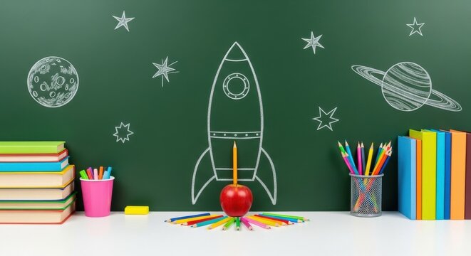 Blast Off to Learning A Cosmic Adventure Back to School Theme with Rocket Spaceship and Stars