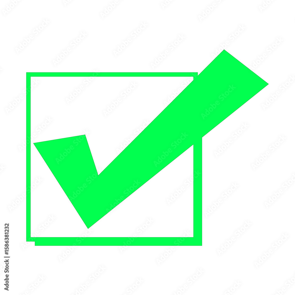 Poster green check mark icon in a square on transparent backdrop a symbol of approval, confirmation, and po