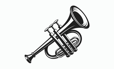 Trumpet silhouette vector, music instrument silhouette, Trumpet icon symbol vector illustration, musical instrument icon, brass wind illustration  