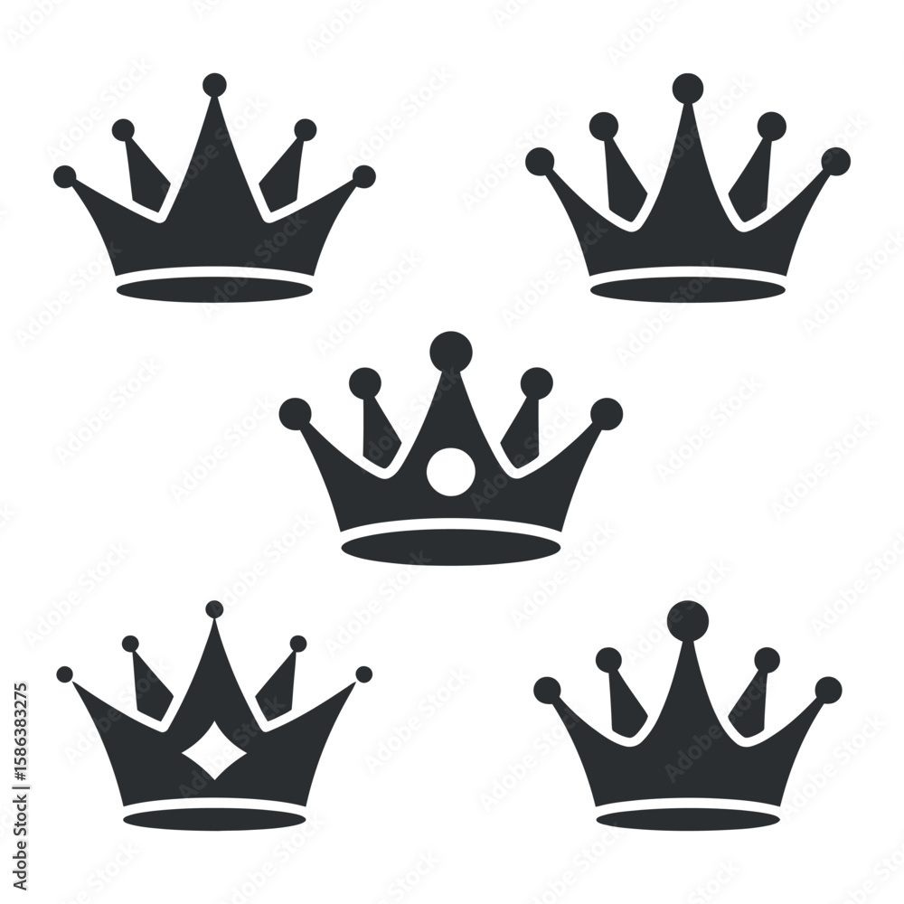 Poster royal crown collection a set of five distinct crown designs showcasing regal elegance and timeless s