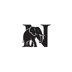 Elegant Elephant Integrated with Bold Letter N for a Memorable Animal and Letter Logo Design