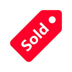 A Red Sold Tag Icon with Rounded Edges on a Transparent Background, Ideal for Commerce, Retail, and Business Projects, Suitable for Various Design Applications