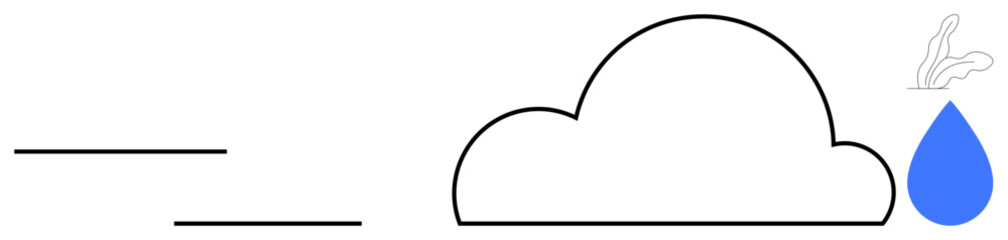 Cloud with raindrop, wind lines, and steam symbolizing weather, rain, storm concepts. Ideal for weather forecast, environment, sustainability, water cycle clean energy climate awareness ecological