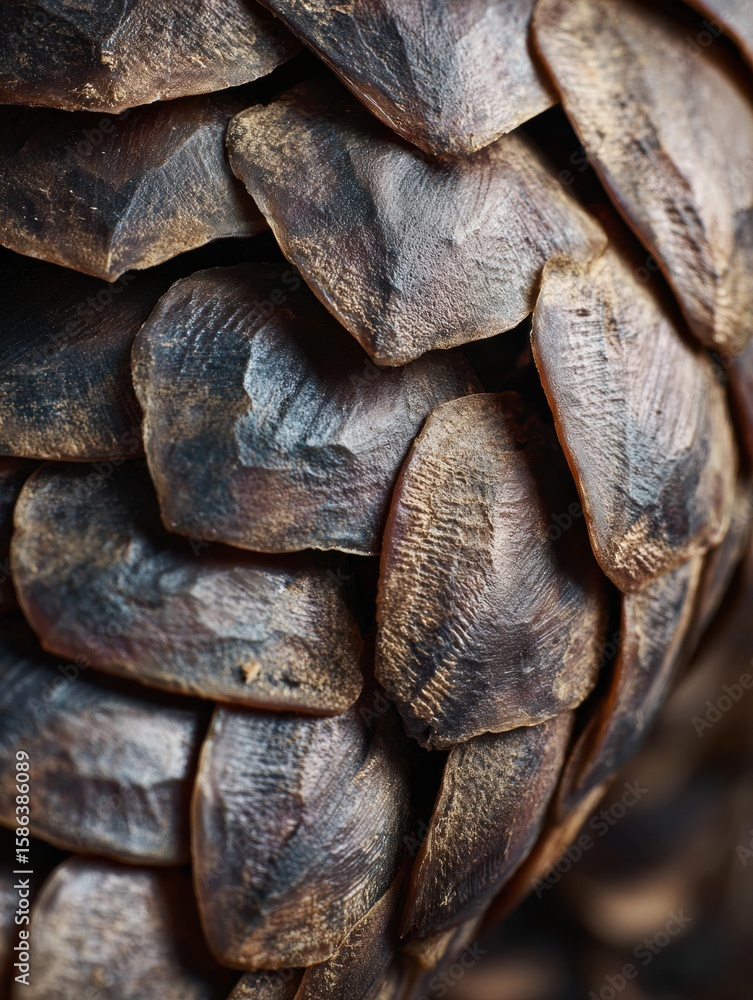 Poster pangolin scales captured in macro detail showcasing unique texture and organic patterns in a natural