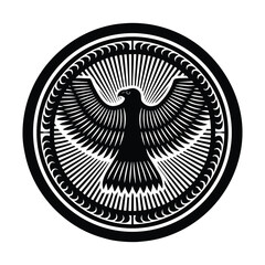 Majestic eagle emblem with radial wings and ornate circular border silhouette