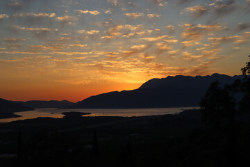 Sunset over the Bay of Kotor. Montenegro